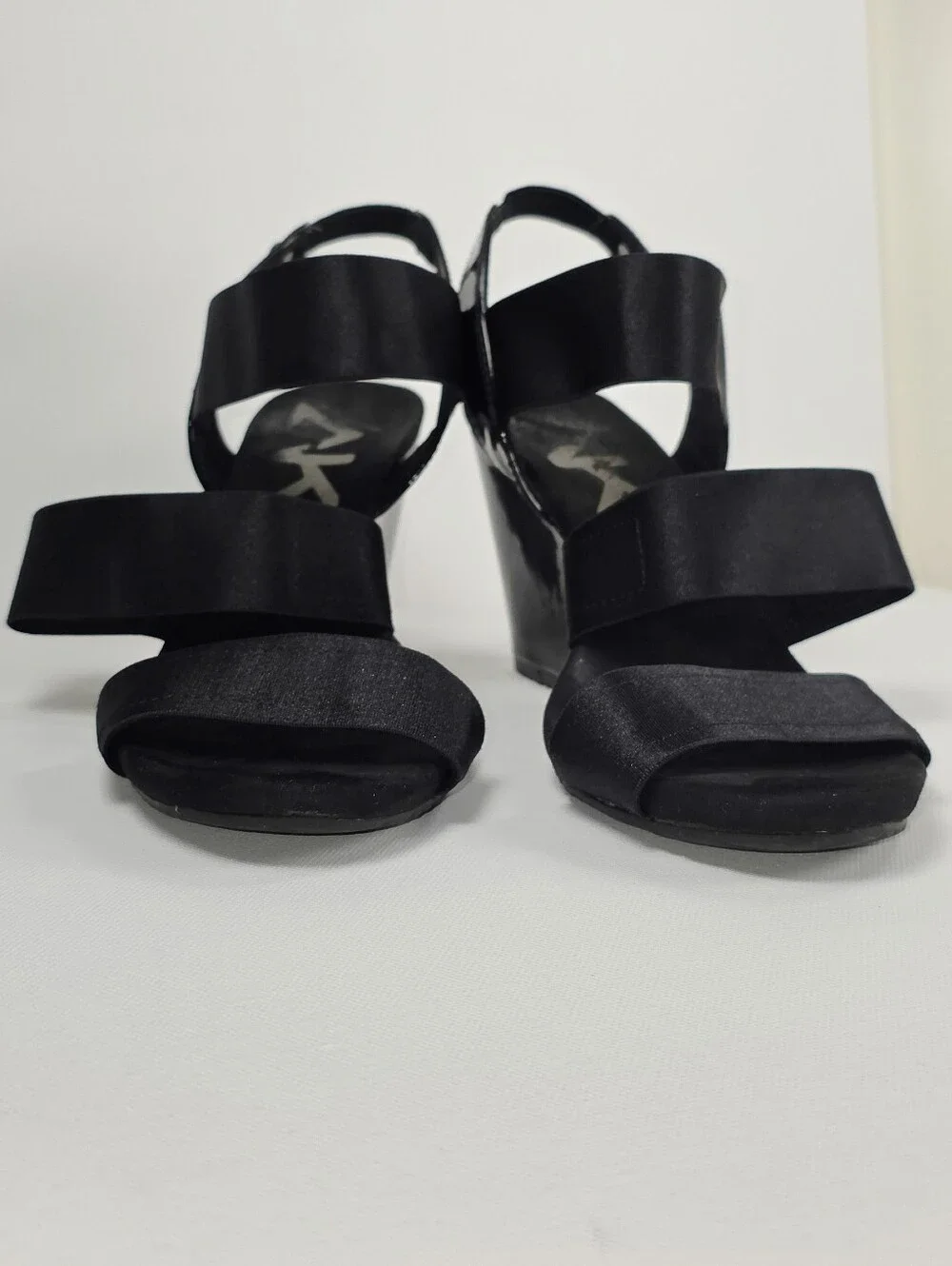 Anne Klein Sport Size 7.5 Black Strappy Wedge Sandals - Women